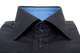 Schwarzes Maßhemd Aderkas mit dunkelblauem Kontrast Malet 